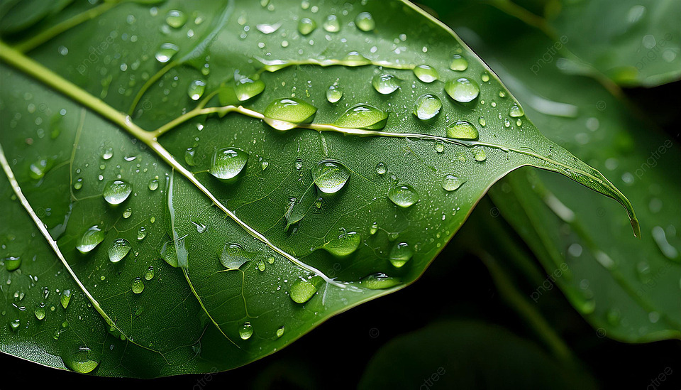 Hoja verde con gotas de agua